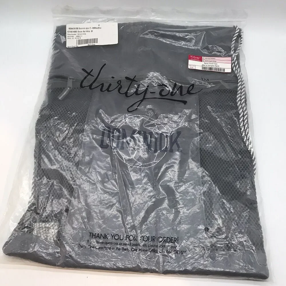NEW Thirty-one Spirit Cinch Sac Backpack Spirit Grey Drawstring Soccer Gym Bag